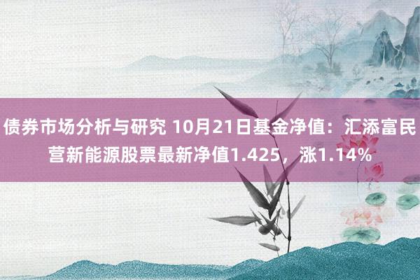 债券市场分析与研究 10月21日基金净值：汇添富民营新能源股票最新净值1.425，涨1.14%