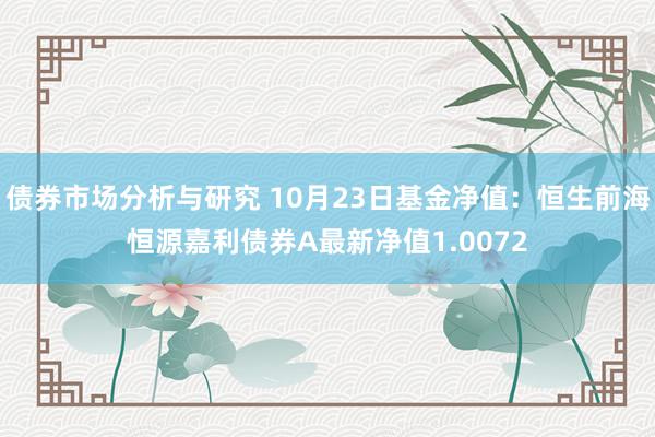 债券市场分析与研究 10月23日基金净值：恒生前海恒源嘉利债券A最新净值1.0072