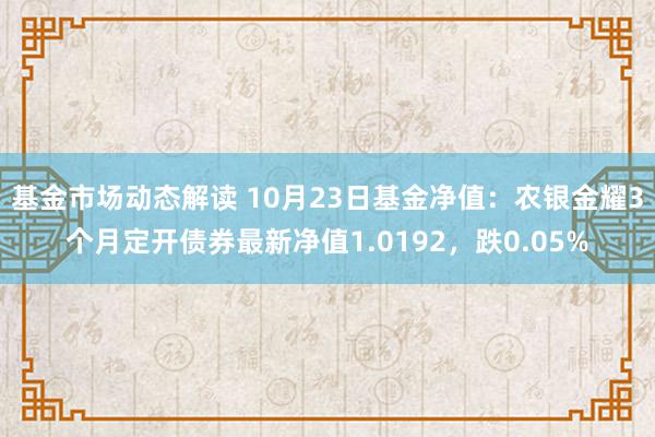 基金市场动态解读 10月23日基金净值：农银金耀3个月定开债券最新净值1.0192，跌0.05%