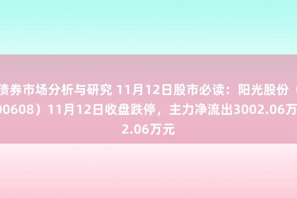 债券市场分析与研究 11月12日股市必读：阳光股份（000608）11月12日收盘跌停，主力净流出3002.06万元