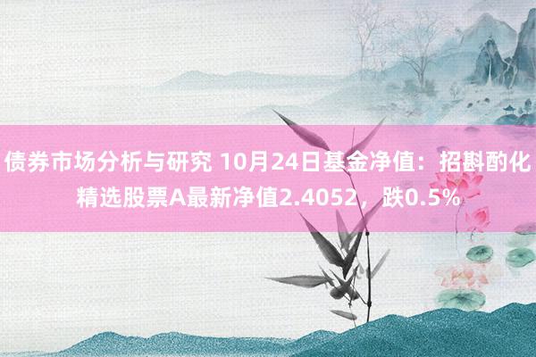 债券市场分析与研究 10月24日基金净值：招斟酌化精选股票A最新净值2.4052，跌0.5%