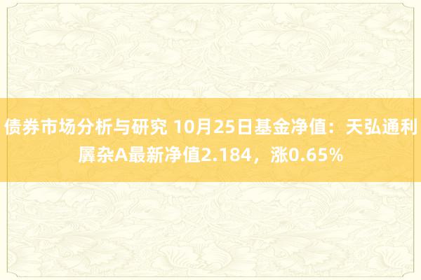 债券市场分析与研究 10月25日基金净值：天弘通利羼杂A最新净值2.184，涨0.65%