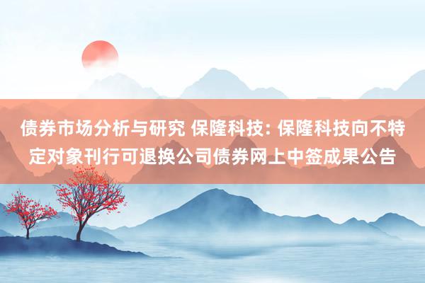 债券市场分析与研究 保隆科技: 保隆科技向不特定对象刊行可退换公司债券网上中签成果公告