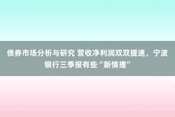 债券市场分析与研究 营收净利润双双提速，宁波银行三季报有些“新情理”