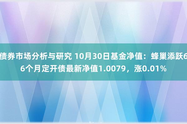 债券市场分析与研究 10月30日基金净值：蜂巢添跃66个月定开债最新净值1.0079，涨0.01%