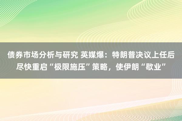 债券市场分析与研究 英媒爆：特朗普决议上任后尽快重启“极限施压”策略，使伊朗“歇业”