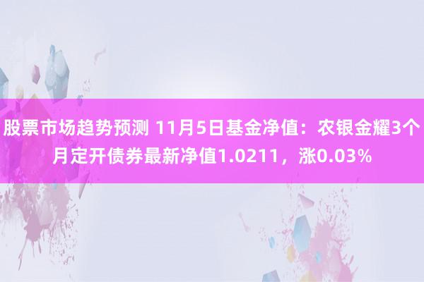 股票市场趋势预测 11月5日基金净值：农银金耀3个月定开债券最新净值1.0211，涨0.03%