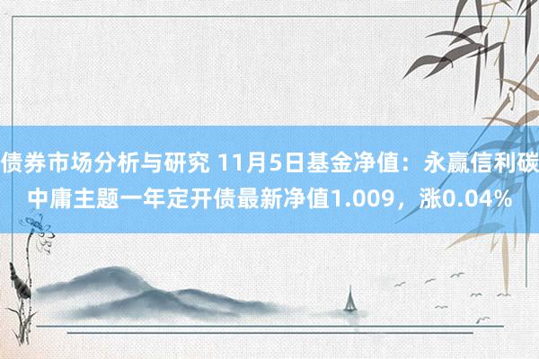 债券市场分析与研究 11月5日基金净值：永赢信利碳中庸主题一年定开债最新净值1.009，涨0.04%