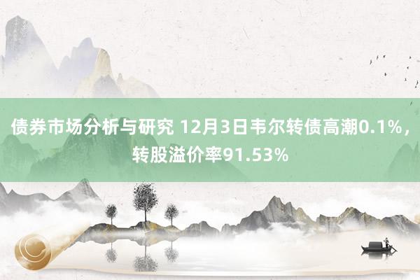 债券市场分析与研究 12月3日韦尔转债高潮0.1%，转股溢价率91.53%