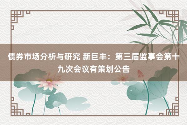 债券市场分析与研究 新巨丰：第三届监事会第十九次会议有策划公告