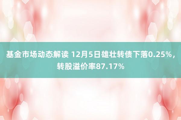 基金市场动态解读 12月5日雄壮转债下落0.25%，转股溢价率87.17%