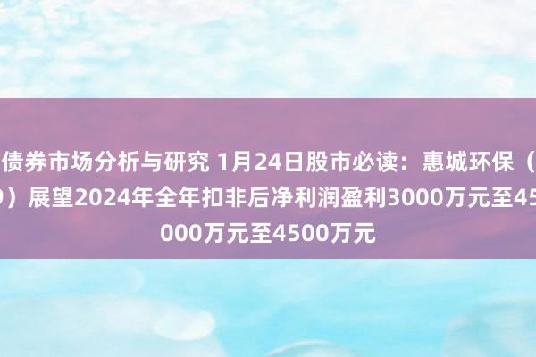 债券市场分析与研究 1月24日股市必读：惠城环保（300779）展望2024年全年扣非后净利润盈利3000万元至4500万元