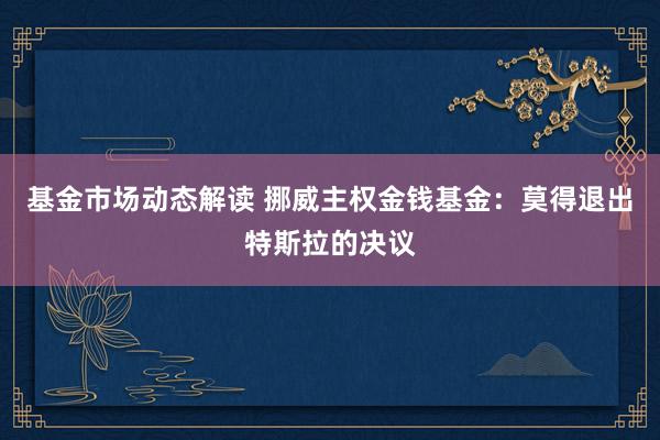 基金市场动态解读 挪威主权金钱基金：莫得退出特斯拉的决议