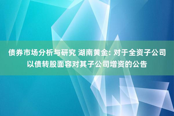 债券市场分析与研究 湖南黄金: 对于全资子公司以债转股面容对其子公司增资的公告