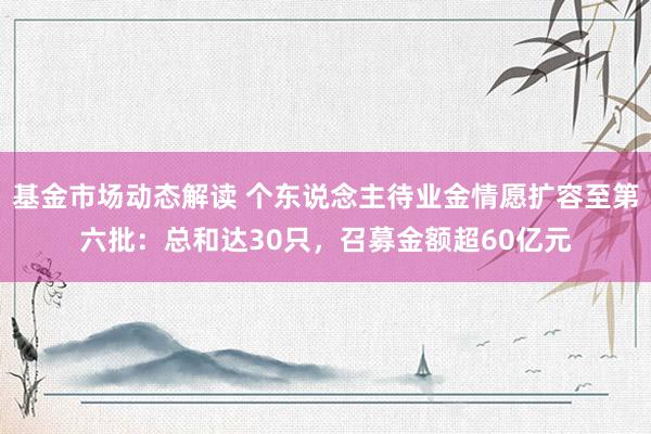 基金市场动态解读 个东说念主待业金情愿扩容至第六批：总和达30只，召募金额超60亿元