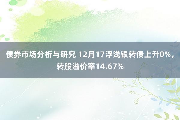 债券市场分析与研究 12月17浮浅银转债上升0%，转股溢价率14.67%