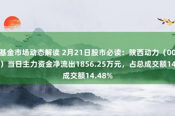 基金市场动态解读 2月21日股市必读：陕西动力（001286）当日主力资金净流出1856.25万元，占总成交额14.48%