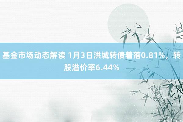 基金市场动态解读 1月3日洪城转债着落0.81%，转股溢价率6.44%