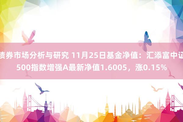 债券市场分析与研究 11月25日基金净值：汇添富中证500指数增强A最新净值1.6005，涨0.15%